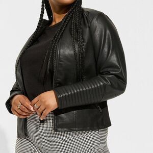 Torrid Black Faux Leather Collarless Zip Front Moto Jacket Size 2 or 2X